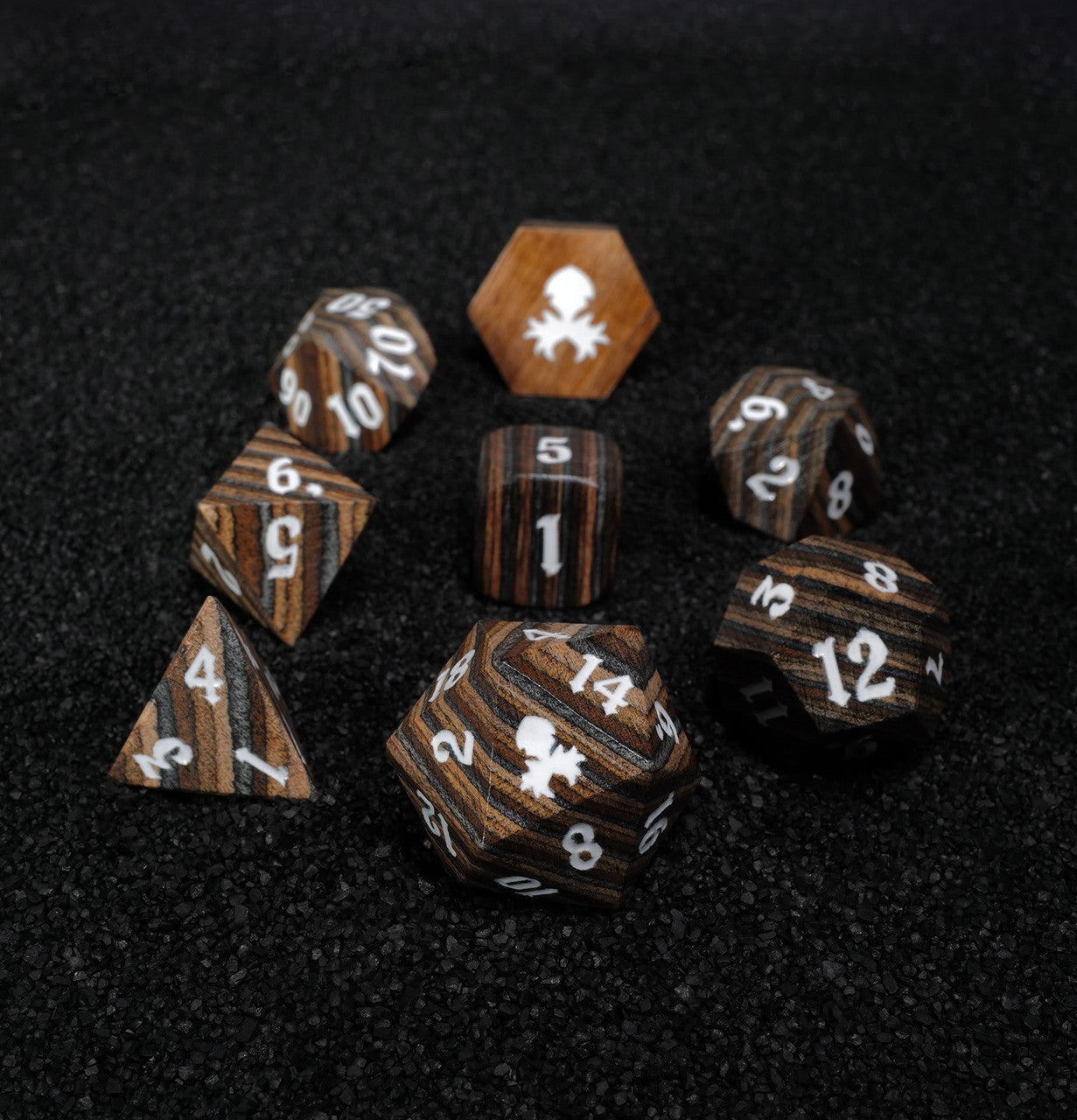 Dark Colored 8pc Wooden Dice set